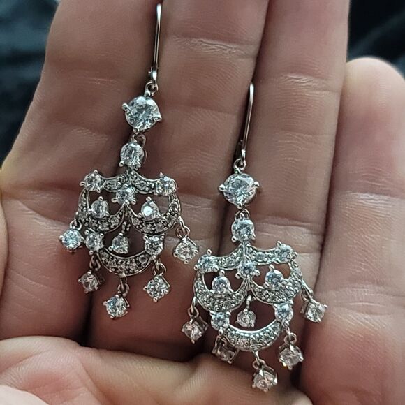 MEDA Sterling Silver 2" Drop Zircon Chandelier Earrings - Picture 8 of 8